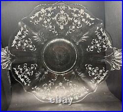 Set of 5 Fostoria Meadow Rose Baroque Shape Glassware Bowl Candle Cheese Cake