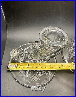 Set of 5 Fostoria Meadow Rose Baroque Shape Glassware Bowl Candle Cheese Cake