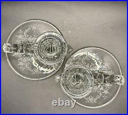 Set of 5 Fostoria Meadow Rose Baroque Shape Glassware Bowl Candle Cheese Cake