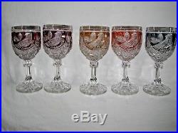 Set of 5 multicolored HOFBAUER GERMANY RED BYRDES wine GOBLET 6.25 lead crystal