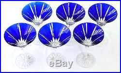 Set of 6 Ajka Castille Cobalt Blue Cut to Clear Martini/Cocktail Glasses Goblets
