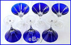 Set of 6 Ajka Castille Cobalt Blue Cut to Clear Martini/Cocktail Glasses Goblets