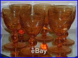 Set of 6 Antique American Brilliant Amber Cut Glass Crystal Red Wine Stems
