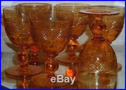 Set of 6 Antique American Brilliant Amber Cut Glass Crystal Red Wine Stems