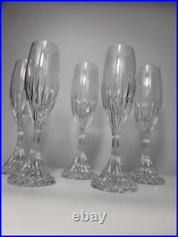 Set of 6 Baccarat Crystal Massena Champagne Flutes Glasses. 8 1/2