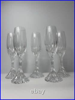 Set of 6 Baccarat Crystal Massena Champagne Flutes Glasses. 8 1/2