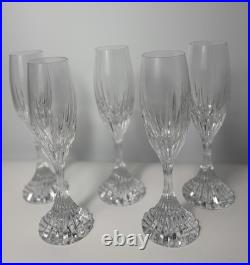 Set of 6 Baccarat Crystal Massena Champagne Flutes Glasses. 8 1/2
