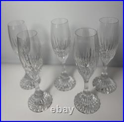 Set of 6 Baccarat Crystal Massena Champagne Flutes Glasses. 8 1/2