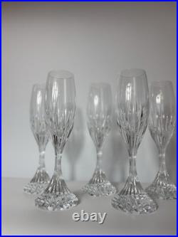 Set of 6 Baccarat Crystal Massena Champagne Flutes Glasses. 8 1/2
