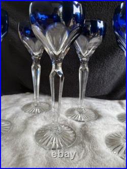 Set of 6 Cobalt Blue Cut to Clear Crystal Wine Glasses 8 Bohemian Style Set of 6 Cobalt Blue Cut to Clear Crystal Wine Glasses 8 Bohemian Style