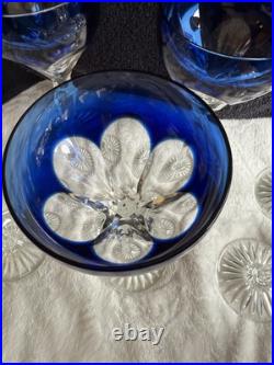 Set of 6 Cobalt Blue Cut to Clear Crystal Wine Glasses 8 Bohemian Style Set of 6 Cobalt Blue Cut to Clear Crystal Wine Glasses 8 Bohemian Style
