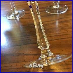 Set of 6 Crystal Cut Glass Czech Bohemian Asst Color wine hock goblet glasses