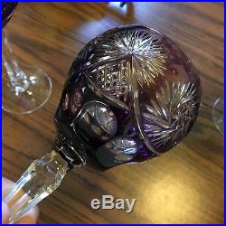 Set of 6 Crystal Cut Glass Czech Bohemian Asst Color wine hock goblet glasses