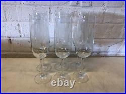 Set of 6 Crystal Glass Champagne Flute Etched Glasses