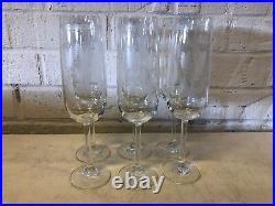 Set of 6 Crystal Glass Champagne Flute Etched Glasses