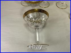 Set of 6 Cut Crystal Champagne Coupe Glasses Gold Etched Rim Rare
