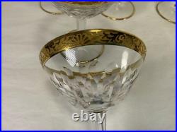 Set of 6 Cut Crystal Champagne Coupe Glasses Gold Etched Rim Rare