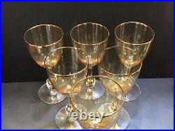 Set of 6 Czechoslovakia Atlas Amber Gold Trim & Ball in Stem Wine Glasses MCM