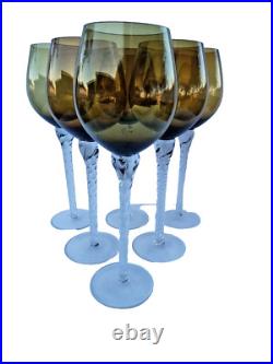 Set of 6 Elegant 12 Tall Crystal Amber Wine Glass with Clear Twist Stem