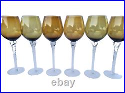 Set of 6 Elegant 12 Tall Crystal Amber Wine Glass with Clear Twist Stem