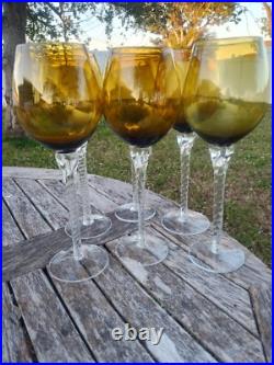 Set of 6 Elegant 12 Tall Crystal Amber Wine Glass with Clear Twist Stem
