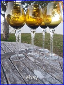 Set of 6 Elegant 12 Tall Crystal Amber Wine Glass with Clear Twist Stem
