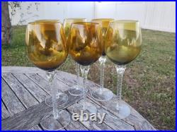 Set of 6 Elegant 12 Tall Crystal Amber Wine Glass with Clear Twist Stem