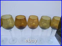 Set of 6 Elegant 12 Tall Crystal Amber Wine Glass with Clear Twist Stem