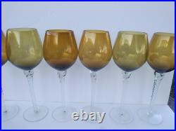 Set of 6 Elegant 12 Tall Crystal Amber Wine Glass with Clear Twist Stem
