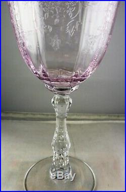 Set of 6 Fostoria Pink Navarre Water Goblets Stem #6016 Etch #327 Pink Bowl Mint