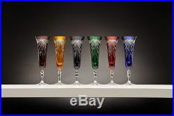 Set of 6 Hand Made 24%Lead Crystal Champagne Glasses in Multicolor withDrape Cut