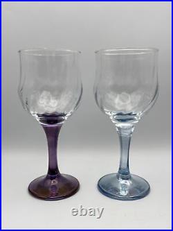 Set of 6 Italian Crystal Multicolored Wine Glasses, Cristal Style Of Fumo