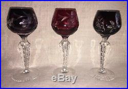 Set of 6 NACHTMAN COLORED CRYSTAL CUT Cordial Glasses, Mint Condition