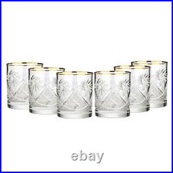 Set of 6 Russian Cut Crystal Rocks Glasses 11 oz USSR 24K Gold Trim Whisky DOF