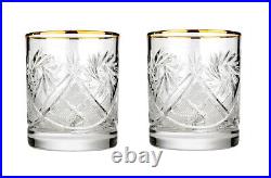 Set of 6 Russian Cut Crystal Rocks Glasses 11 oz USSR 24K Gold Trim Whisky DOF