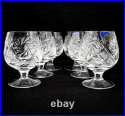 Set of 6 Russian Cut Crystal Snifter Glasses 5 oz USSR Soviet Cognac Goblet
