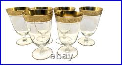 Set of 6 Tiffin Franciscan Rambler Rose 6 Water Goblets Gold Encrusted Optic