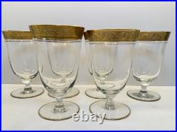 Set of 6 Tiffin Franciscan Rambler Rose 6 Water Goblets Gold Encrusted Optic