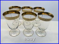 Set of 6 Tiffin Franciscan Rambler Rose 6 Water Goblets Gold Encrusted Optic
