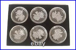 Set of 6 Val St. Lambert Crystal Coasters with Frosted Embossed Flowers