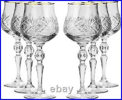 Set of 6 Vintage Russian Crystal Classic Wine Goblets with Gold Rim Glassware