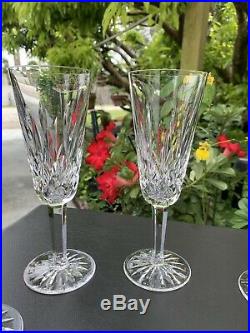 Set of 6 Waterford Crystal Lismore Champagne Flutes 7 3/8H Excellent
