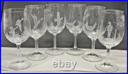 Set of 6 Wildlife Etched Glass Crystal Wine Glasses 12oz Pedestal Stem Vintage Set of 6 Wildlife Etched Glass Crystal Wine Glasses 12oz Pedestal Stem Vintage