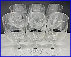 Set of 6 Wildlife Etched Glass Crystal Wine Glasses 12oz Pedestal Stem Vintage Set of 6 Wildlife Etched Glass Crystal Wine Glasses 12oz Pedestal Stem Vintage
