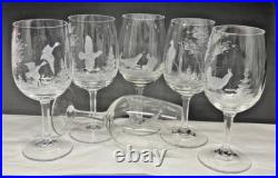 Set of 6 Wildlife Etched Glass Crystal Wine Glasses 12oz Pedestal Stem Vintage Set of 6 Wildlife Etched Glass Crystal Wine Glasses 12oz Pedestal Stem Vintage