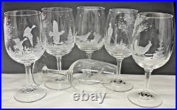 Set of 6 Wildlife Etched Glass Crystal Wine Glasses 12oz Pedestal Stem Vintage Set of 6 Wildlife Etched Glass Crystal Wine Glasses 12oz Pedestal Stem Vintage
