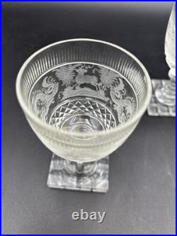 Set of 7 Antique Bohemian Cut Glass STAG Wine Glasses 4 1/8 Tall