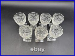 Set of 7 Antique Bohemian Cut Glass STAG Wine Glasses 4 1/8 Tall