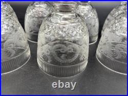 Set of 7 Antique Bohemian Cut Glass STAG Wine Glasses 4 1/8 Tall