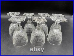 Set of 7 Antique Bohemian Cut Glass STAG Wine Glasses 4 1/8 Tall